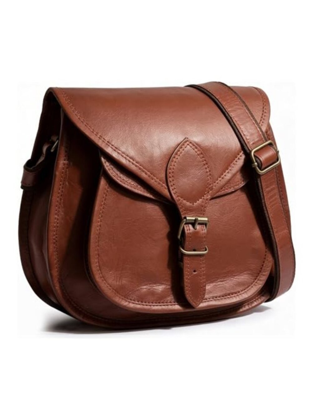 Full-Grain Goat Leather Crossbody Satchel Bag Boho Travel Purse